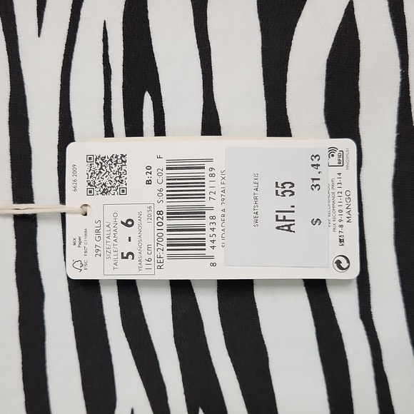 Mango Girls Black & White Zebra Print Sweatshirt, Size 5/6 ~ NWT - Picture 4 of 9